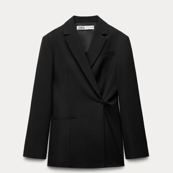 ZARA Jackets & Blazers - ZARA 2023 BLACK SIDE BUTTON BLAZER WORN ONCE  XL $89